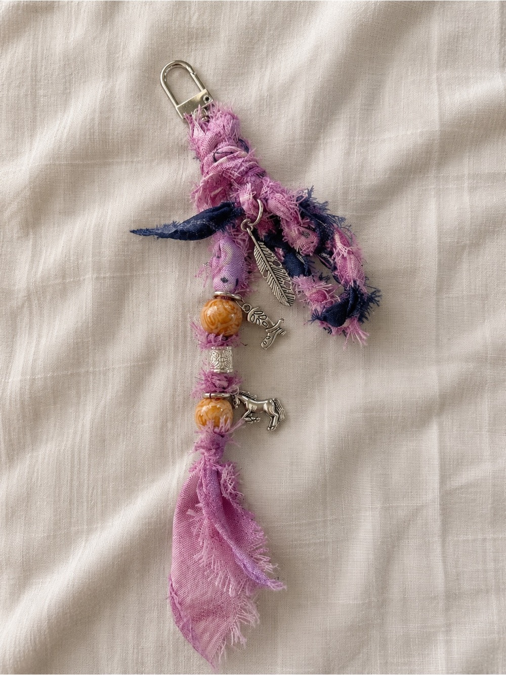 Handmade Purple & Navy Boho Western Tassel Keychain with Charms